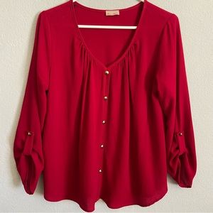 Women’s dark red long sleeve blouse w/gold buttons
